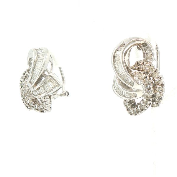 Estate Baguette & Round Diamond Earrings Image 3 Bryan Jewelry Prattville, AL
