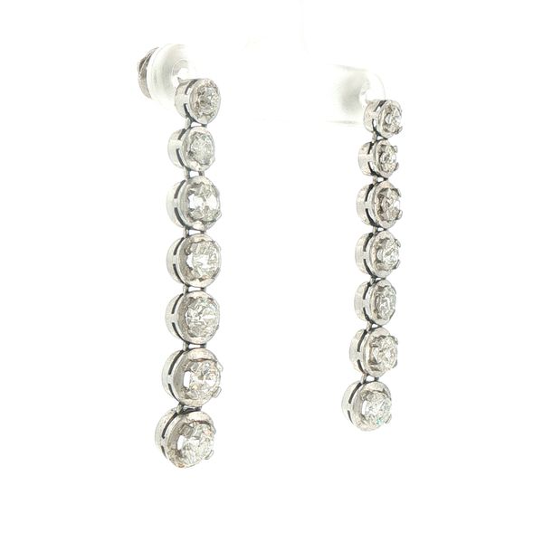 Estate Platinum Graduated Diamond Dangle Earrings Image 2 Bryan Jewelry Prattville, AL