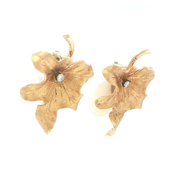 Estate 14K Yellow Gold Oak Leaf Diamond Accent Clip-On Earrings Image 2 Bryan Jewelry Prattville, AL