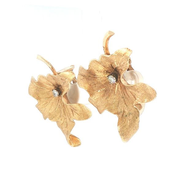 Estate 14K Yellow Gold Oak Leaf Diamond Accent Clip-On Earrings Image 3 Bryan Jewelry Prattville, AL