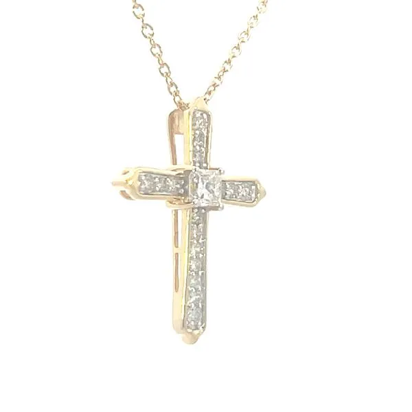 Diamond cross pendant with 1/3ct center-.63ctw-14ky-18