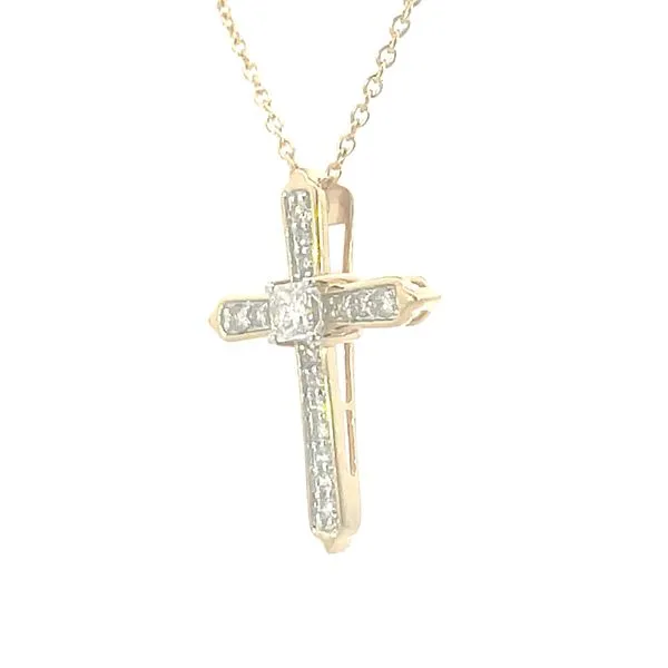 Diamond cross pendant with 1/3ct center-.63ctw-14ky-18