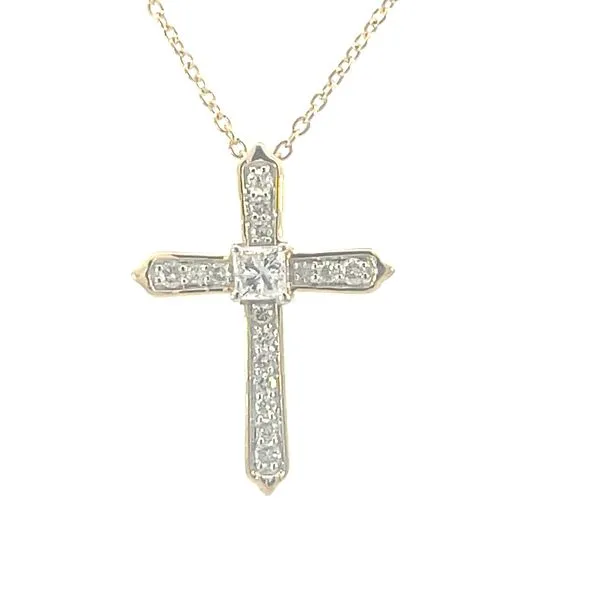 Diamond cross pendant with 1/3ct center-.63ctw-14ky-18