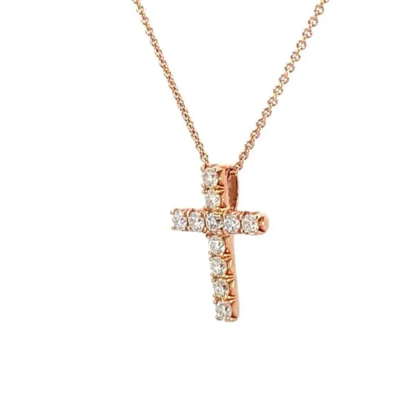 Diamond cross pendant with chain in 14K rose gold Image 2 Bryan Jewelry Prattville, AL