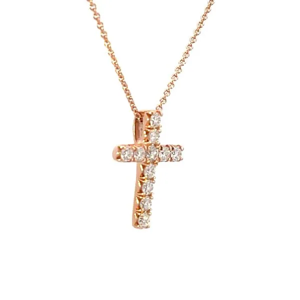 Diamond cross pendant with chain in 14K rose gold Image 3 Bryan Jewelry Prattville, AL