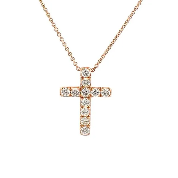 Diamond cross pendant with chain in 14K rose gold Bryan Jewelry Prattville, AL