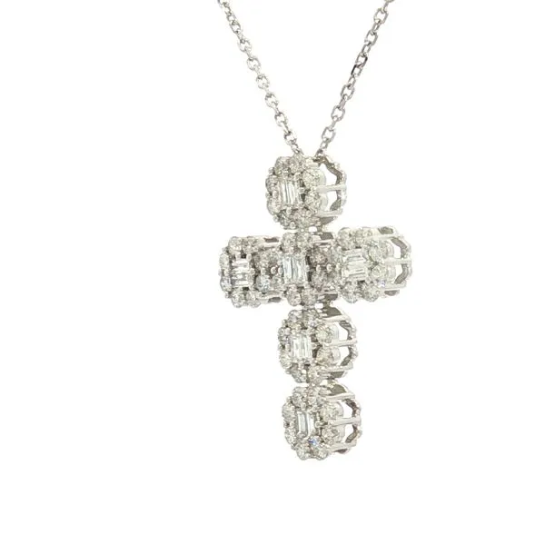 Baguette & Round Diamond Cross Pendant in 14kw-3/4ctw Image 2 Bryan Jewelry Prattville, AL