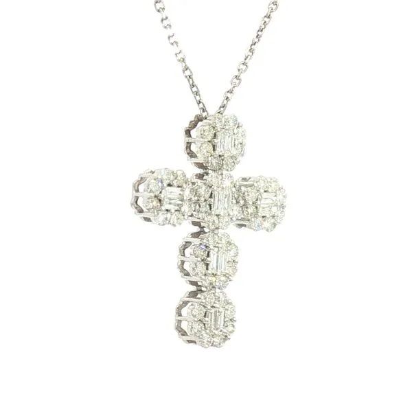 Baguette & Round Diamond Cross Pendant in 14kw-3/4ctw Image 3 Bryan Jewelry Prattville, AL