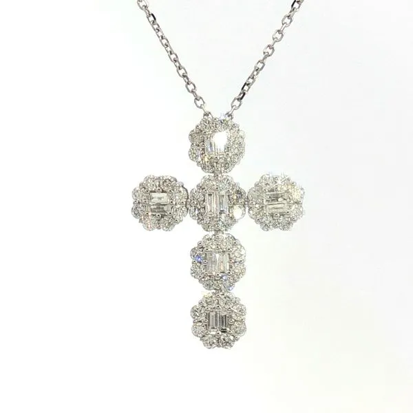 Baguette & Round Diamond Cross Pendant in 14kw-3/4ctw Bryan Jewelry Prattville, AL
