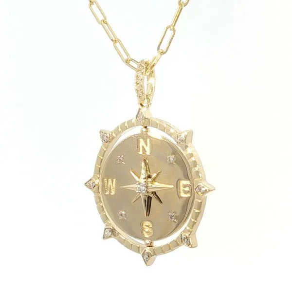 Guiding Light in Gold - Diamond Compass Pendant Image 3 Bryan Jewelry Prattville, AL