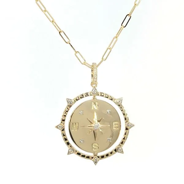 Guiding Light in Gold - Diamond Compass Pendant Image 4 Bryan Jewelry Prattville, AL