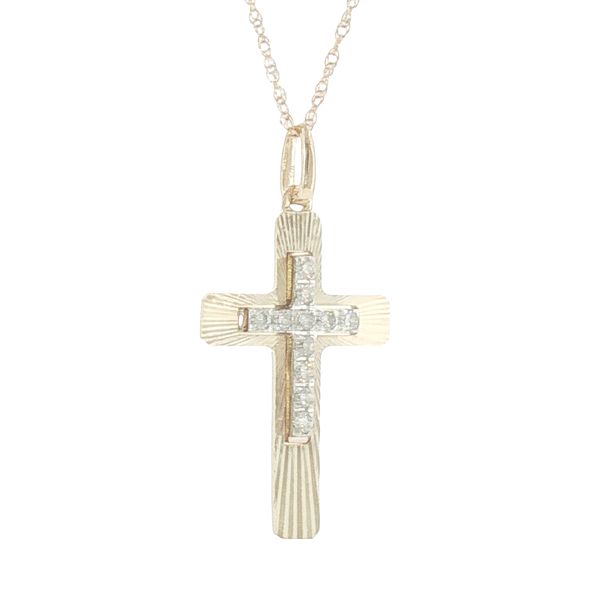 Radiant Faith: Diamond Cross Pendant with Engraved Rays in 10K Yellow Gold Image 4 Bryan Jewelry Prattville, AL