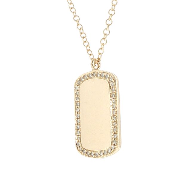 Personalized Brilliance: Diamond-Bordered Engravable Rectangle Pendant in 14K Yellow Gold Image 2 Bryan Jewelry Prattville, AL