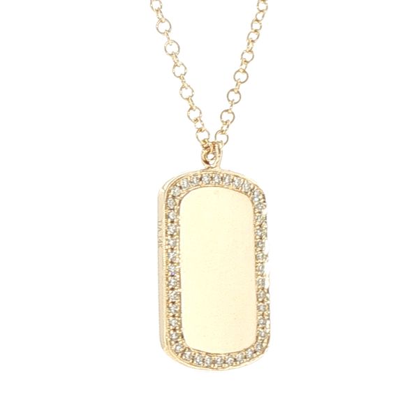 Personalized Brilliance: Diamond-Bordered Engravable Rectangle Pendant in 14K Yellow Gold Image 4 Bryan Jewelry Prattville, AL