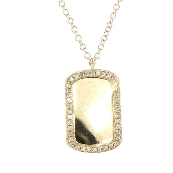 Personalized Brilliance: Diamond-Bordered Engravable Rectangle Pendant in 14K Yellow Gold Bryan Jewelry Prattville, AL