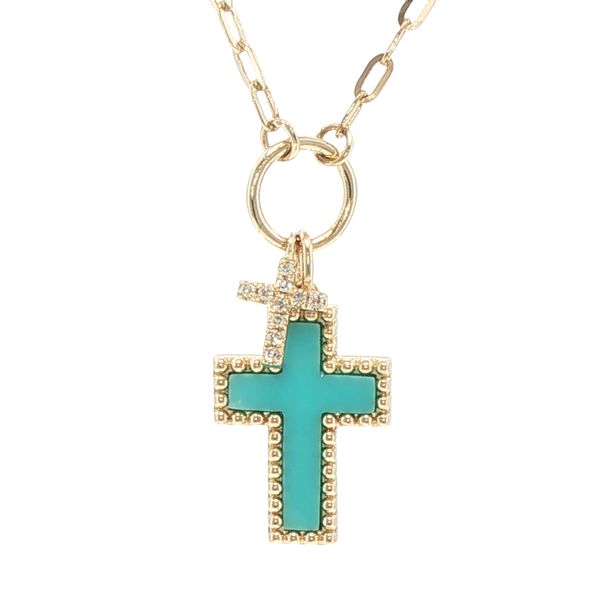 Divine Duo: Turquoise & Diamond Cross Necklace Bryan Jewelry Prattville, AL