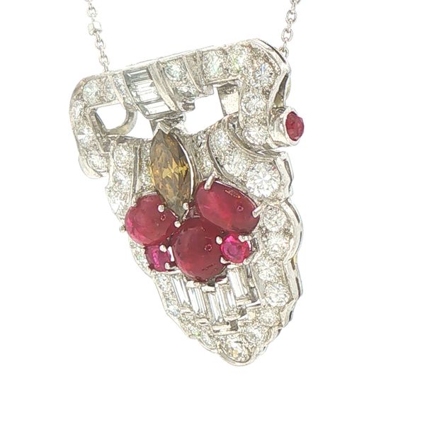 Estate Ruby & Diamond Shield Pendant Image 2 Bryan Jewelry Prattville, AL