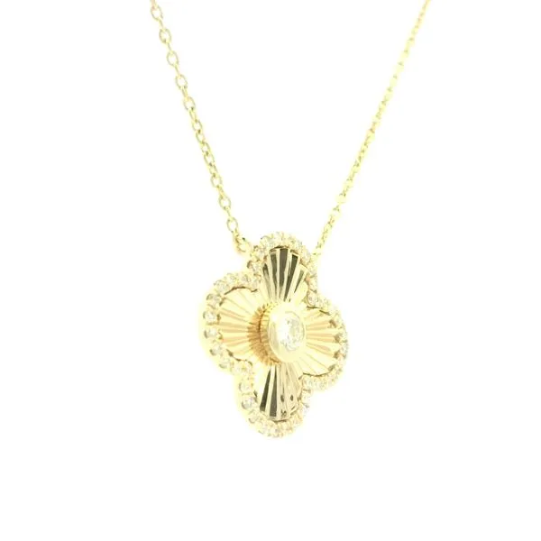 Golden Glow, Clover Charm<br> Diamond Clover Medallion Necklace in 14ky Image 3 Bryan Jewelry Prattville, AL