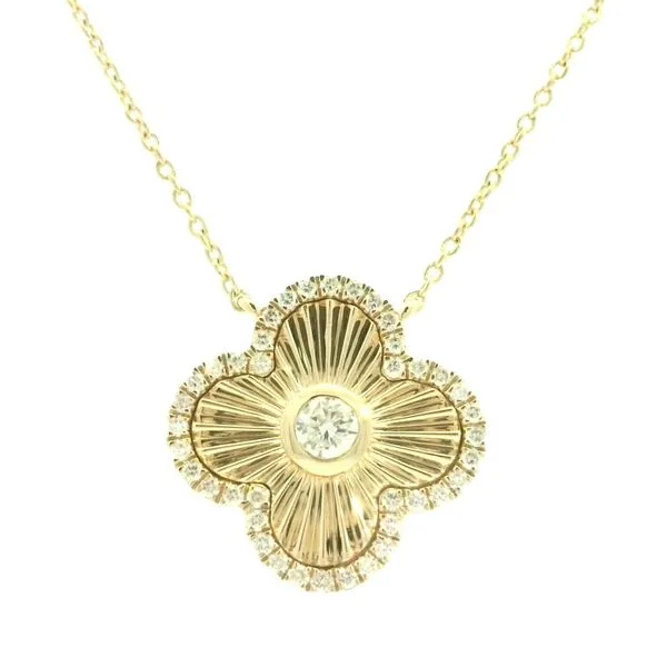 Golden Glow, Clover Charm<br> Diamond Clover Medallion Necklace in 14ky Bryan Jewelry Prattville, AL