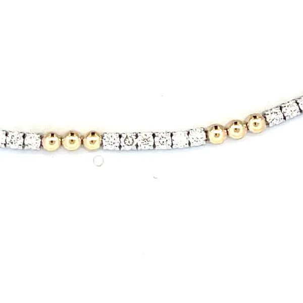 Diamond tennis bracelet with alternating beaded and diamond sections-14ktt- safety clasp folds under-8.8g Bryan Jewelry Prattville, AL