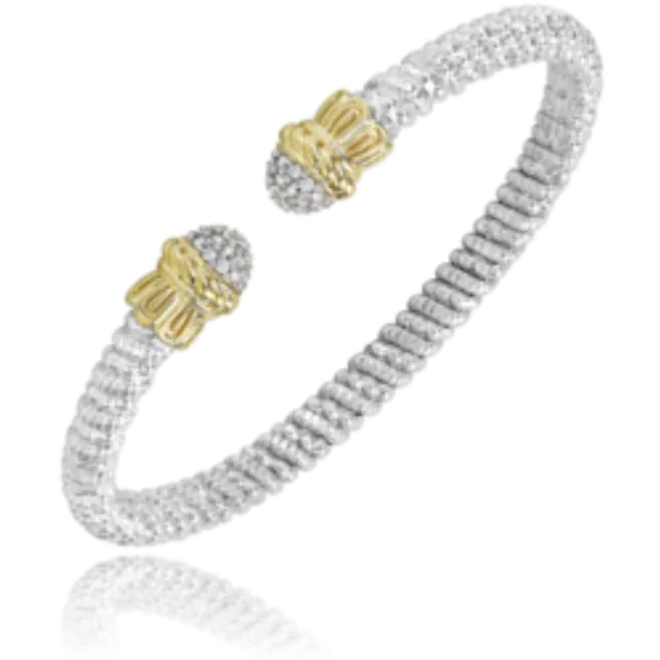 Vahan .17ctw open bangle 2 1/2 diameter 4mm sterling & 14ky bracelet Bryan Jewelry Prattville, AL