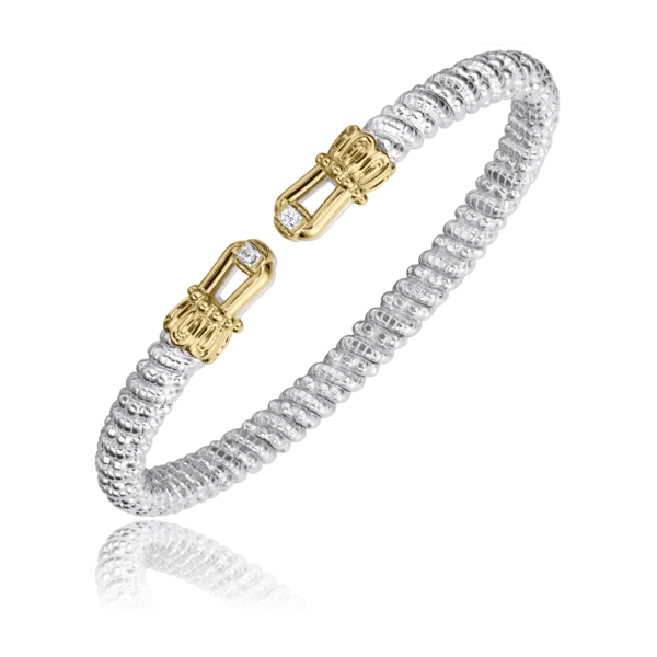 Vahan .04ctw sterling & 14ky open cuff bangle bracelet-4mm Bryan Jewelry Prattville, AL