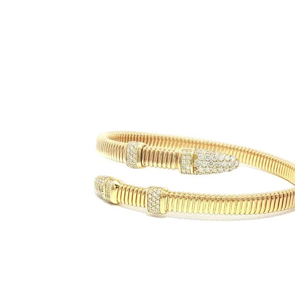 18k Yellow Gold Flexible Wrap Cuff Bracelet with 1 1/5ctw Diamonds Image 2 Bryan Jewelry Prattville, AL