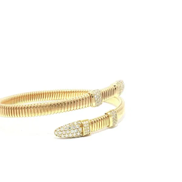 18k Yellow Gold Flexible Wrap Cuff Bracelet with 1 1/5ctw Diamonds Image 4 Bryan Jewelry Prattville, AL
