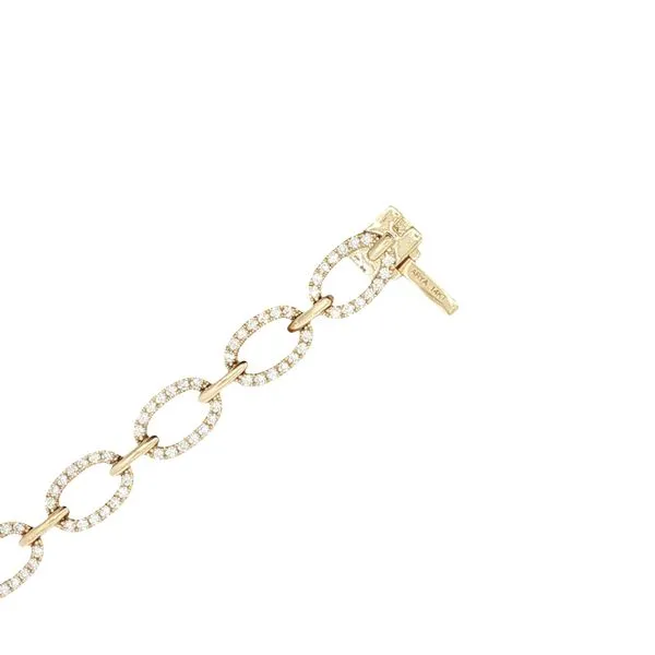 14ky oval link bracelet pave' set with 1 1/2 ctw of natural diamonds-hidden safety clasp Image 2 Bryan Jewelry Prattville, AL