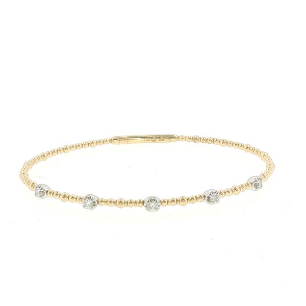 14K Yellow Gold .25ctw Natural Diamond Fixed Station Flex Bangle Bracelet Bryan Jewelry Prattville, AL