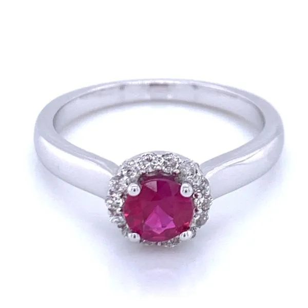 Ruby Solitiare with Halo Image 2 Bryan Jewelry Prattville, AL