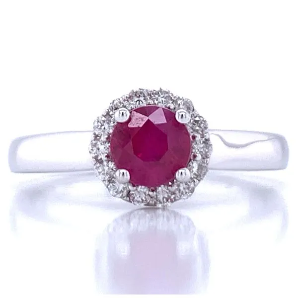 Ruby Solitiare with Halo Bryan Jewelry Prattville, AL