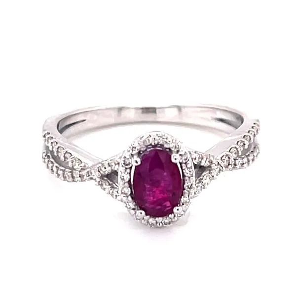 Ruby Halo Ring with Twisted Diamond Shank Bryan Jewelry Prattville, AL