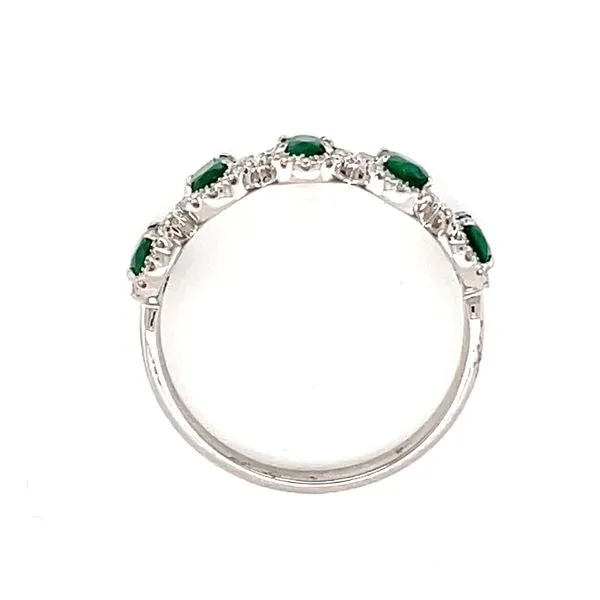 14k White Gold Oval Emerald & Diamond Halo Band Image 4 Bryan Jewelry Prattville, AL