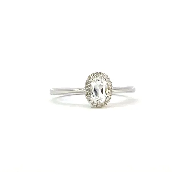 Oval White Topaz & Diamond Halo Ring Bryan Jewelry Prattville, AL