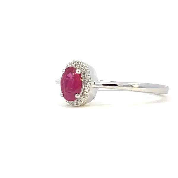 Oval Ruby & Diamond Halo Ring Image 2 Bryan Jewelry Prattville, AL