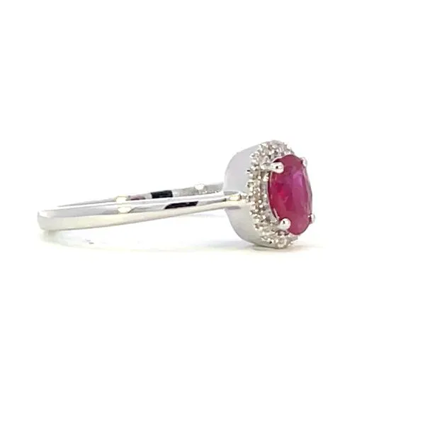 Oval Ruby & Diamond Halo Ring Image 3 Bryan Jewelry Prattville, AL