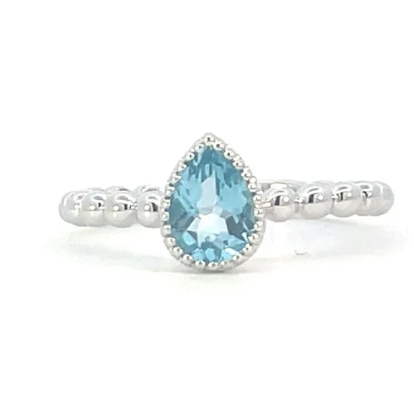 Bezel set Blue Topaz on a beaded shank in 14kw Bryan Jewelry Prattville, AL