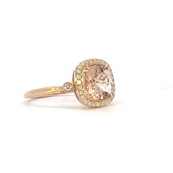Blush Morganite & Diamond Halo Ring Image 2 Bryan Jewelry Prattville, AL