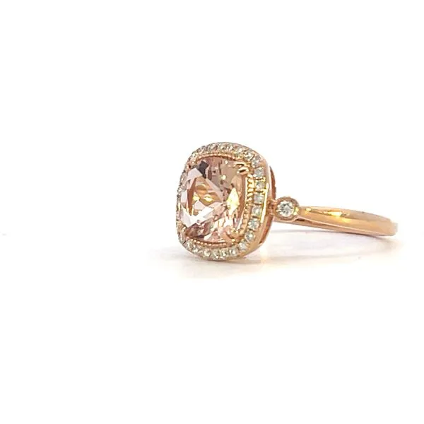 Blush Morganite & Diamond Halo Ring Image 3 Bryan Jewelry Prattville, AL
