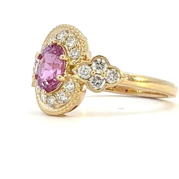 Pink Sapphire & Diamond Ring with Vintage Details Image 2 Bryan Jewelry Prattville, AL