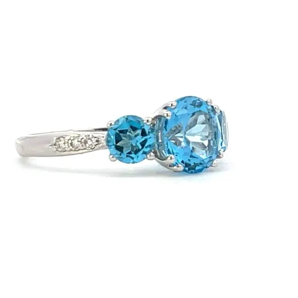 Brilliant Blue Trio-Three Stone Blue Topaz  diamond ring-14kw Image 3 Bryan Jewelry Prattville, AL