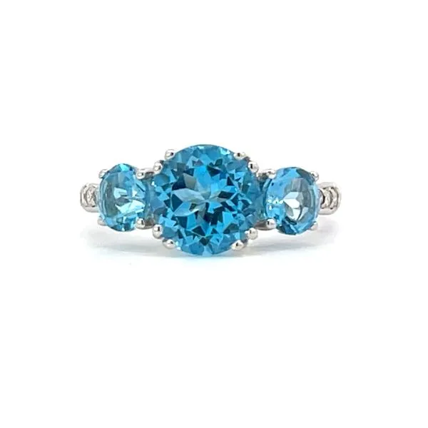 Brilliant Blue Trio-Three Stone Blue Topaz  diamond ring-14kw Bryan Jewelry Prattville, AL