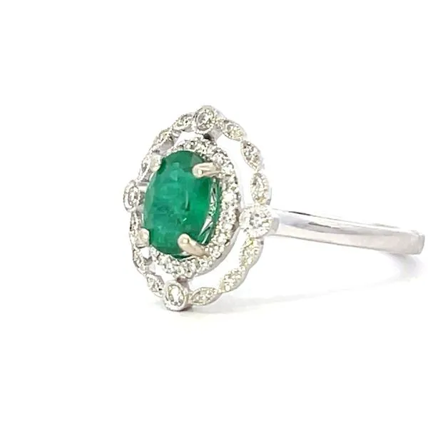 Vintage Emerald & Diamond Ring in 14k white gold Image 2 Bryan Jewelry Prattville, AL