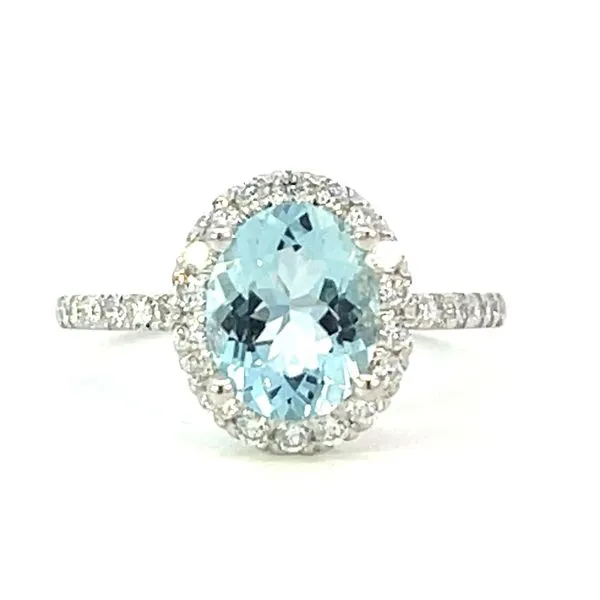 Aquamarine & diamond ring -14kw. Diamond halo and shank Bryan Jewelry Prattville, AL