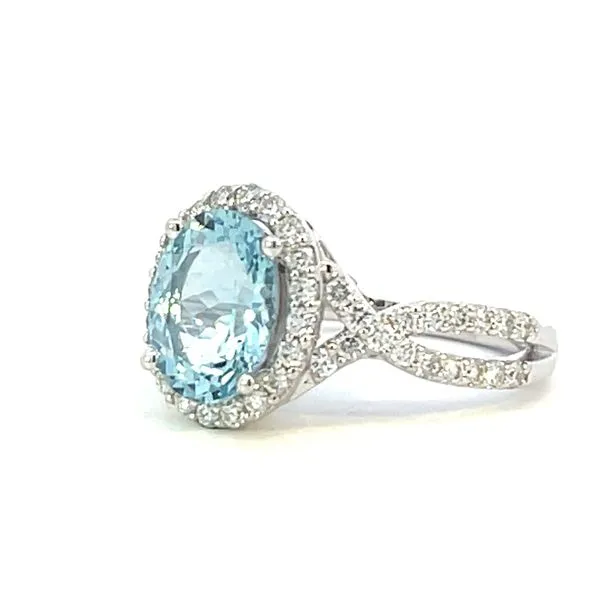 2.23ct Aqua .74ctw diamond-18kw split shank bypass halo ring Image 2 Bryan Jewelry Prattville, AL