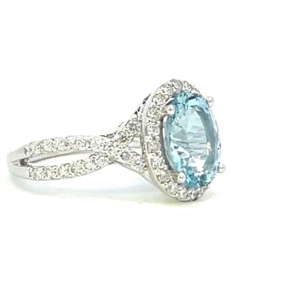 2.23ct Aqua .74ctw diamond-18kw split shank bypass halo ring Image 3 Bryan Jewelry Prattville, AL