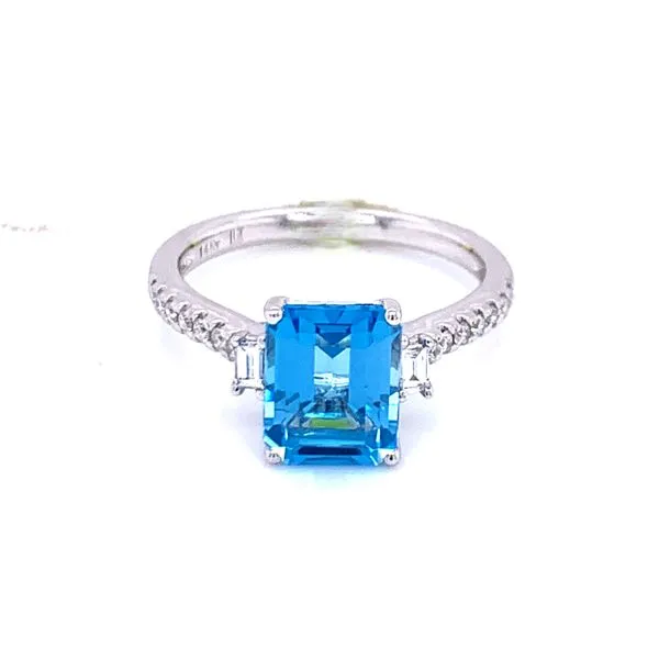 Emerald Cut Blue Topaz and Diamond Ring Image 2 Bryan Jewelry Prattville, AL