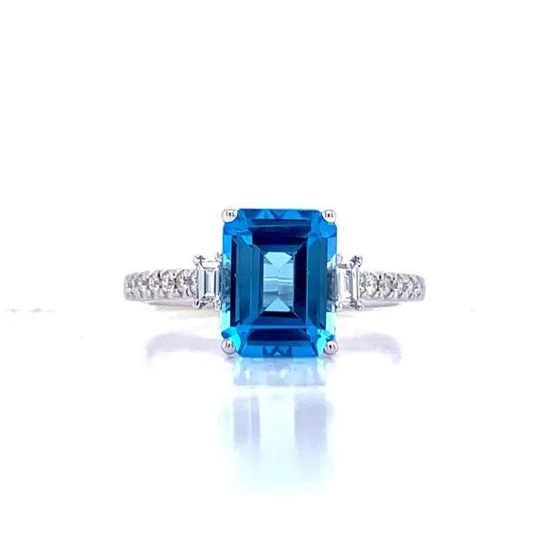 Emerald Cut Blue Topaz and Diamond Ring Bryan Jewelry Prattville, AL