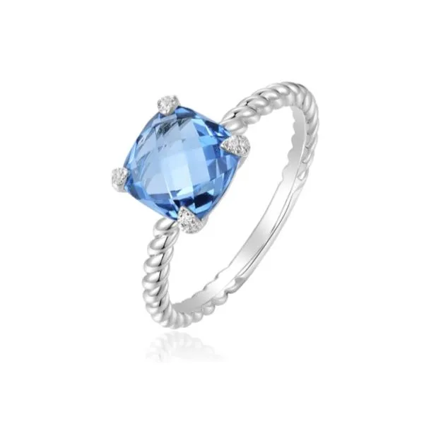 Checkerboard top Blue Topaz ring with .03ctw diamonds Bryan Jewelry Prattville, AL